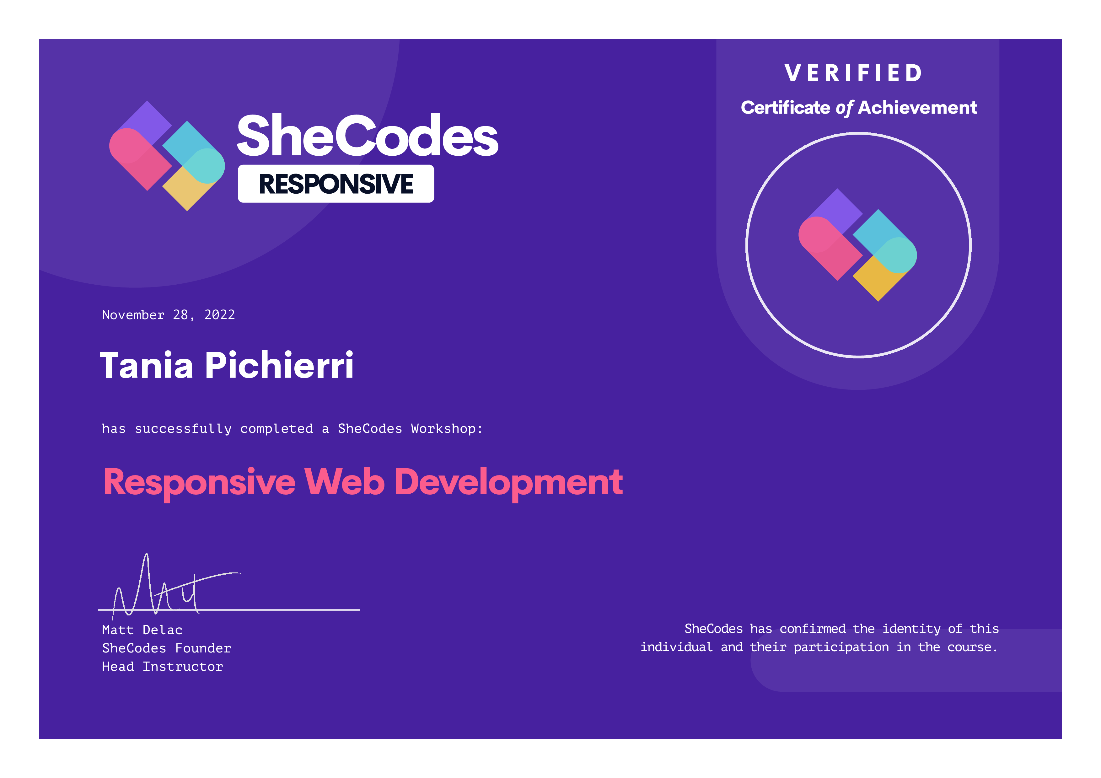 SheCodes Plus Certificate